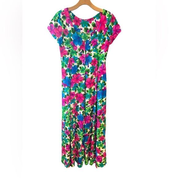 Hawaiian Hibiscus Fuschia Flowers 8 Tiki Oasis Handmade Vintage Maxi Dress - Picture 2 of 15